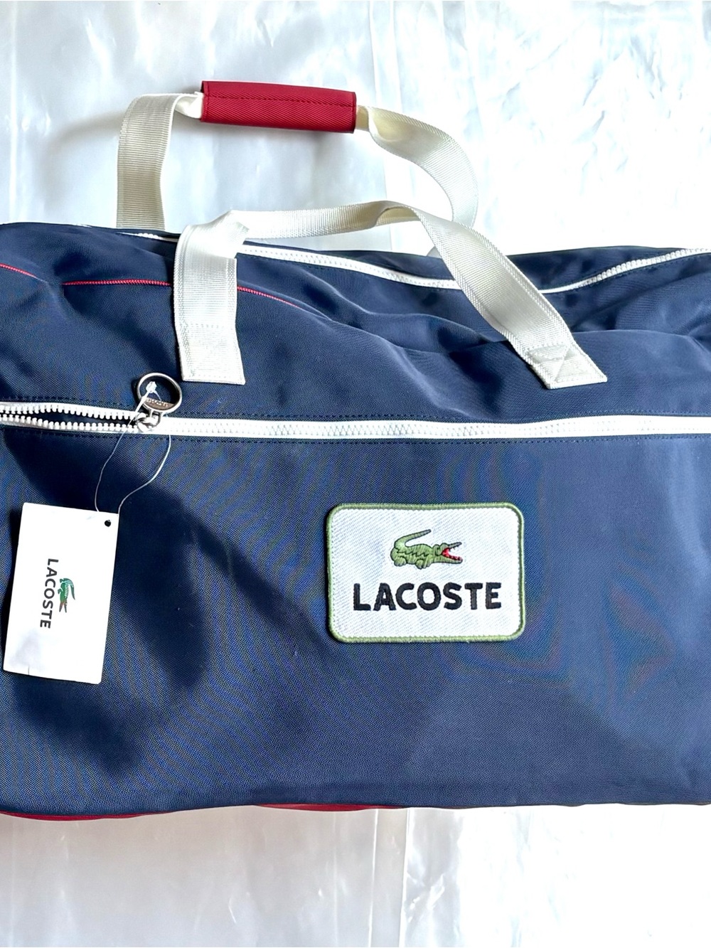 Lacoste Navy Blue vintage inspired Tennis Duffle with White Trim